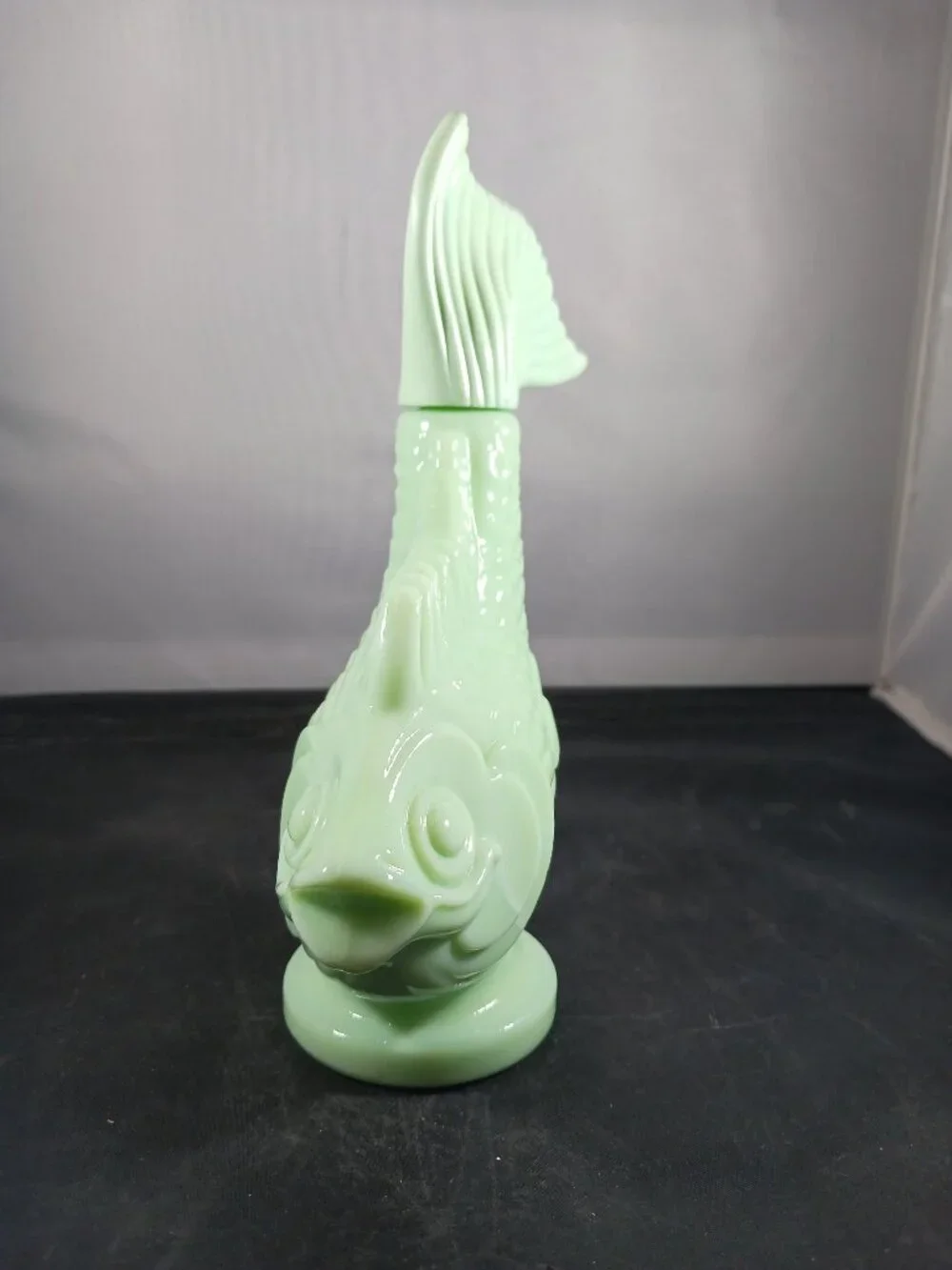 Avon Vintage Sea Spirit Jadeite Koi Fish Green Milk Glass Decanter